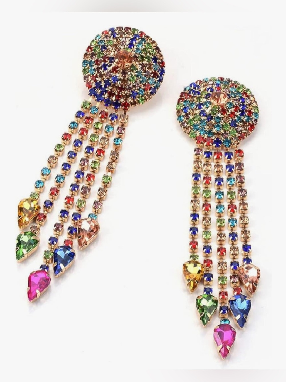 Unique Nordstrom 14KT Dip Rainbow Gem Crystal Chandelier Earrings